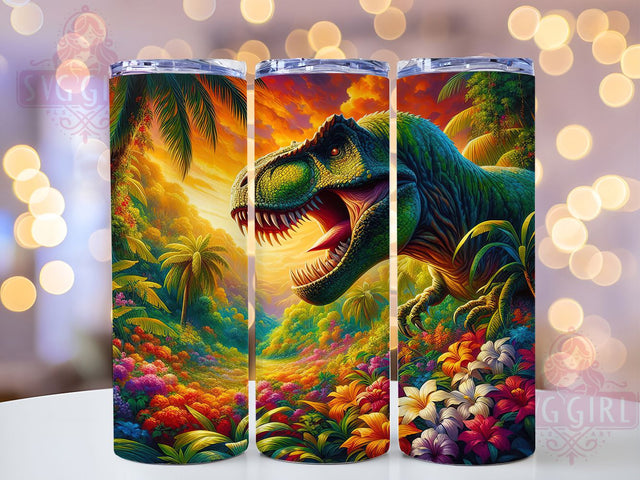 T-Rex Jungle Jurassic Dinosaur Tumbler, Jungle Wrap, Dinosaur Tumbler, 20Oz Tumbler, Sublimation Design, Prehistoric Creature, Jurassic Theme Sublimation SvggirlplusArt 