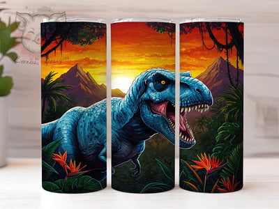 T-Rex Jungle Prehistoric Dino Tumbler Wrap, 20oz Tumbler Sublimation, Prehistoric Wildlife Design, Jurassic Park Aesthetic, Fierce Dino Art, Tropical Dinosaur Scene Sublimation Lara' s Designs 