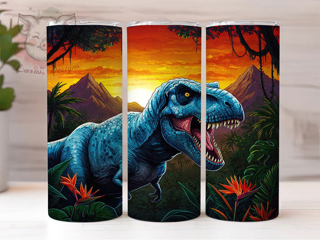 T-Rex Jungle Prehistoric Dino Tumbler Wrap, 20oz Tumbler Sublimation, Prehistoric Wildlife Design, Jurassic Park Aesthetic, Fierce Dino Art, Tropical Dinosaur Scene Sublimation Lara' s Designs 