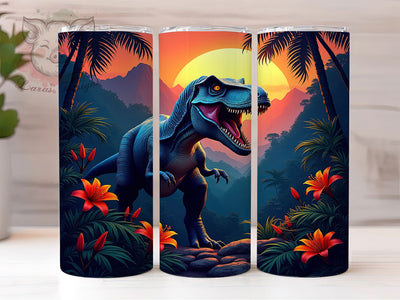 T-Rex Jungle Prehistoric Dino Tumbler Wrap, 20oz Tumbler Sublimation, Prehistoric Wildlife Design, Jurassic Park Aesthetic, Fierce Dino Art, Tropical Dinosaur Scene Sublimation Lara' s Designs 