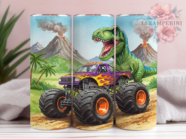 T-Rex Monster Truck 20oz Tumbler, Dinosaur Monster Truck Design, Sublimation Wrap, Kids Dinosaur Gift, Custom Truck Drinkware, Cute T-Rex Decor, Monster Truck Lover Tumbler Sublimation Li Zamperini 