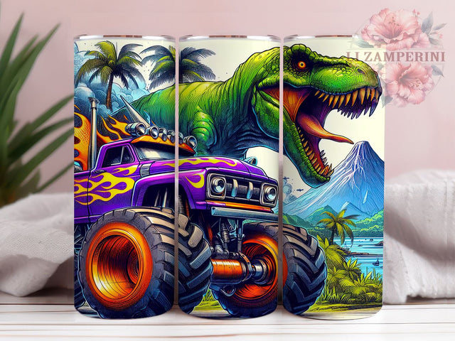 T-Rex Monster Truck 20oz Tumbler, Dinosaur Monster Truck Design, Sublimation Wrap, Kids Dinosaur Gift, Custom Truck Drinkware, Cute T-Rex Decor, Monster Truck Lover Tumbler Sublimation Li Zamperini 