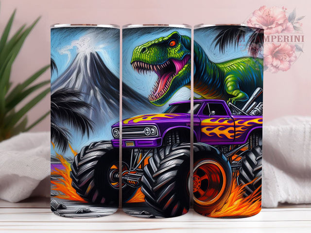 T-Rex Monster Truck 20oz Tumbler, Dinosaur Monster Truck Design, Sublimation Wrap, Kids Dinosaur Gift, Custom Truck Drinkware, Cute T-Rex Decor, Monster Truck Lover Tumbler Sublimation Li Zamperini 