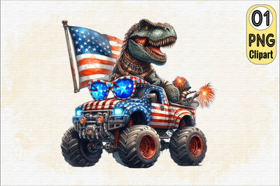 T-Rex Monster Truck 4th of July Sublimation Clipart Sublimation SVGArt 
