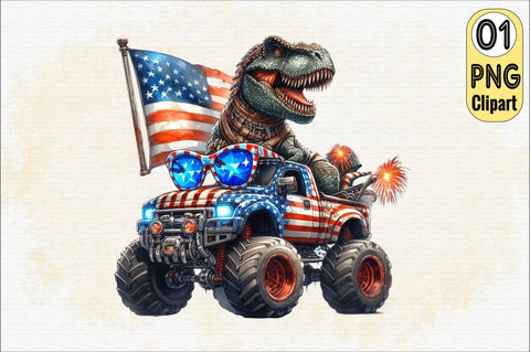 T-Rex Monster Truck 4th of July Sublimation Clipart Sublimation SVGArt 