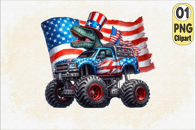 T-Rex Monster Truck 4th of July Sublimation Clipart Sublimation SVGArt 