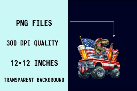 T-Rex Monster Truck 4th of July Sublimation Clipart Sublimation SVGArt 