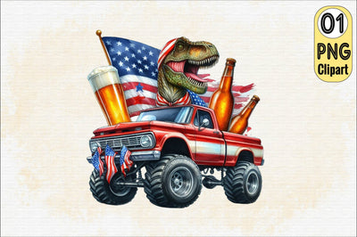 T-Rex Monster Truck 4th of July Sublimation Clipart Sublimation SVGArt 