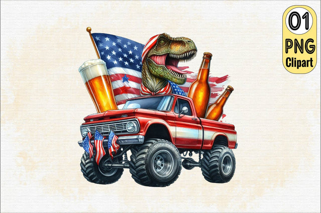 T-Rex Monster Truck 4th of July Sublimation Clipart Sublimation SVGArt 