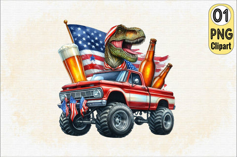 T-Rex Monster Truck 4th of July Sublimation Clipart Sublimation SVGArt 