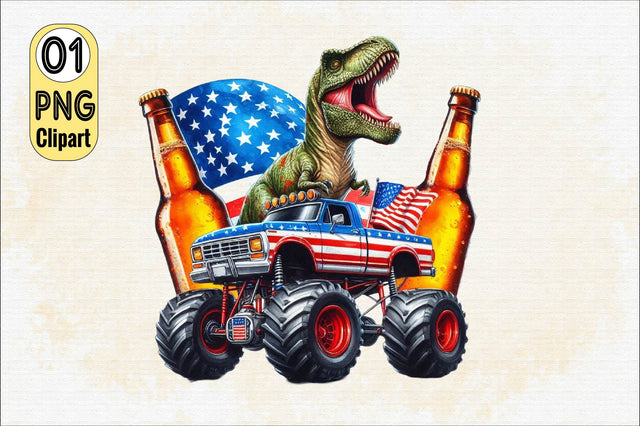T-Rex Monster Truck 4th of July Sublimation Clipart Sublimation SVGArt 
