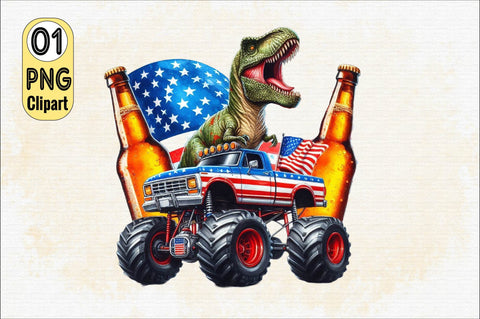 T-Rex Monster Truck 4th of July Sublimation Clipart Sublimation SVGArt 