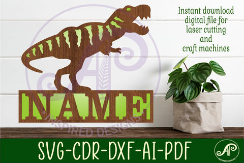 T Rex Name sign svg laser cut template, wall art SVG APInspireddesigns 
