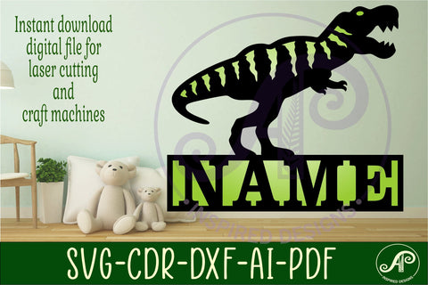 T Rex Name sign svg laser cut template, wall art SVG APInspireddesigns 