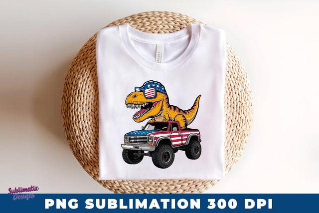 T-Rex Riding Monster Truck 4th of July PNG Sublimation Sublimatiz Designs 