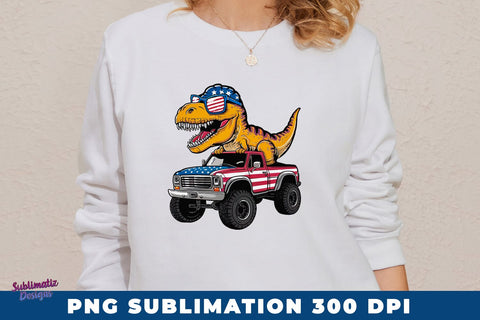T-Rex Riding Monster Truck 4th of July PNG Sublimation Sublimatiz Designs 