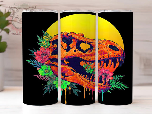 T-Rex Skull Fossil Dinosaur Tumbler, Dinosaur Skeleton, 20oz Tumbler Sublimation, Watercolor Fossil Design, Prehistoric Skull Art, Jurassic Era Tumbler, Paleontology Lover Wrap Sublimation Lara' s Designs 
