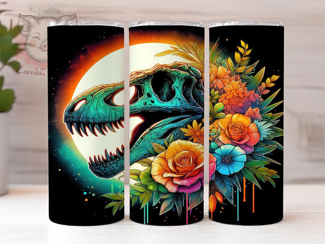 T-Rex Skull Fossil Dinosaur Tumbler, Dinosaur Skeleton, 20oz Tumbler Sublimation, Watercolor Fossil Design, Prehistoric Skull Art, Jurassic Era Tumbler, Paleontology Lover Wrap Sublimation Lara' s Designs 