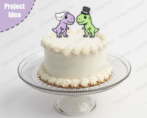 T Rex Wedding Couple SVG, Dinosaur Wedding Cake Topper, Tyrannosaurus Cake Topper, Jurassic Park PNG, Dinosaur Wedding Invitation Clipart SVG Lavender Paper Cut 