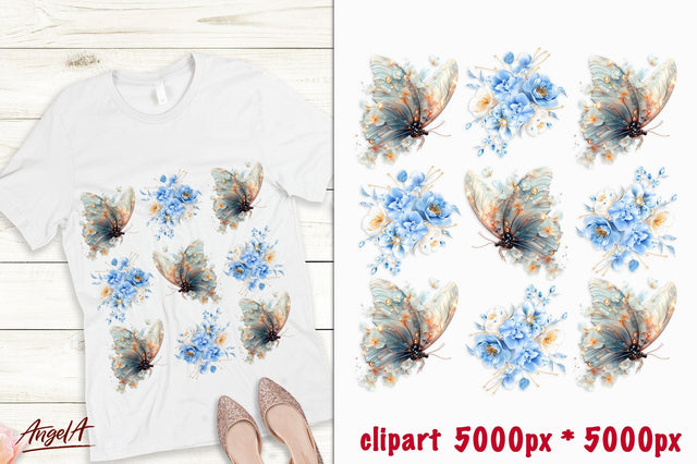 T-shirt design blue floral butterfly flying sublimation Sublimation Angelina Semenova 