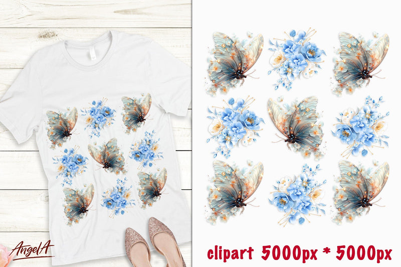 T-shirt design blue floral butterfly flying sublimation Sublimation Angelina Semenova 