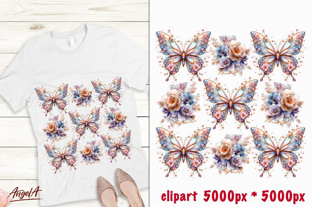 T-shirt design floral butterfly, bouquet of peonies roses Sublimation Angelina Semenova 