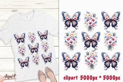 T-shirt design floral butterfly, bouquet of pink flowers PNG Sublimation Angelina Semenova 