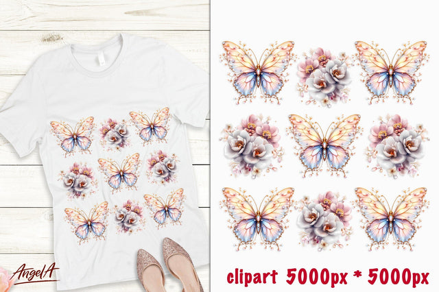 T-shirt design floral butterfly flowers transparent PNG Sublimation Angelina Semenova 