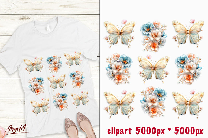 T-shirt design floral butterfly flowers transparent PNG Sublimation Angelina Semenova 