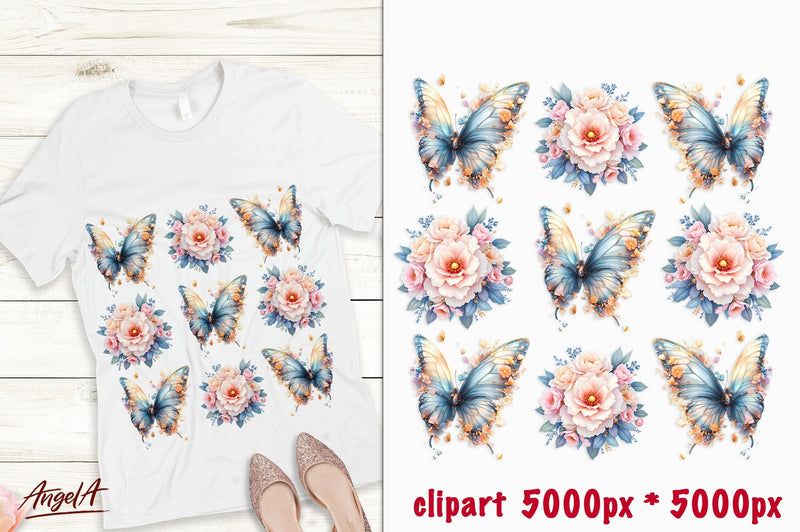 T-shirt design floral butterfly flying sublimation, flowers Sublimation Angelina Semenova 