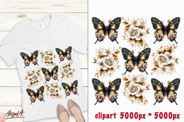 T-shirt design floral butterfly sublimation, white flowers Sublimation Angelina Semenova 
