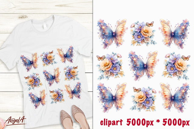T-shirt design floral purple butterfly, bouquet of peonies Sublimation Angelina Semenova 