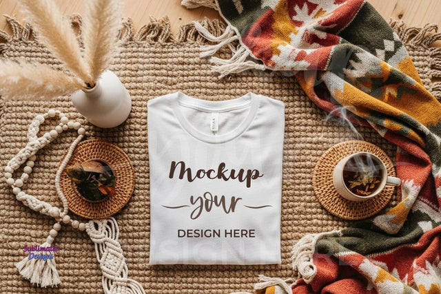 T-shirt Mock Up with Boho Rug and Tea Mock Up Photo Sublimatiz Designs 