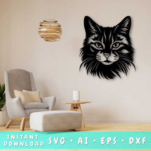 Tabby Cat Laser SVG Cut File, Tabby Cat Glowforge File, Tabby Cat DXF, Tabby Cat Wall Art SVG SVG HappyDesignStudio 