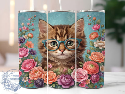 Tabby Kitten Floral 20oz Tumbler, Tabby Kitten, Kitten Floral, Floral Tumbler, 20oz Tumbler, Cat Tumbler, Cute Kitten, Tumbler Wrap Sublimation ToriDesigns 