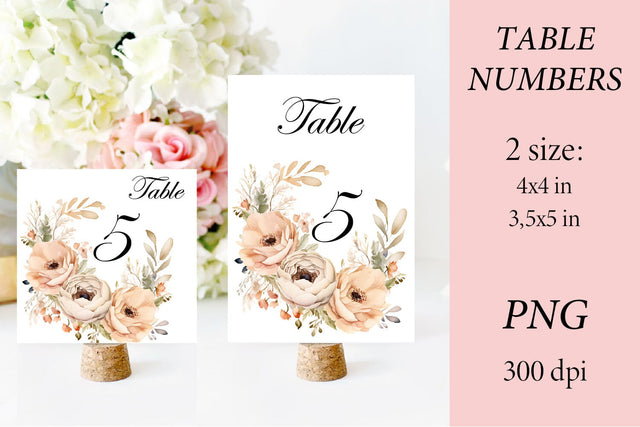 Table Number Cards PNG. Flower Seating Name PNG Sublimation Olga Terlyanskaya 