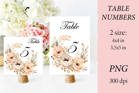 Table Number Cards PNG. Flower Seating Name PNG Sublimation Olga Terlyanskaya 