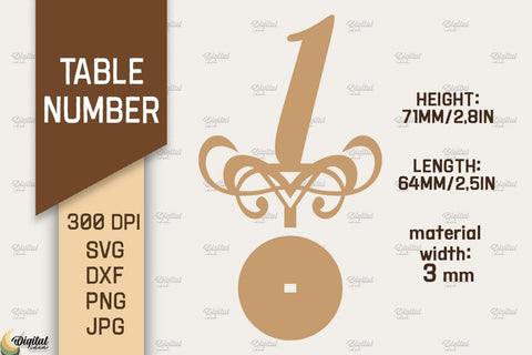 Table Number SVG. Wedding Table Number Laser Cut. Number 1 SVG Evgenyia Guschina 