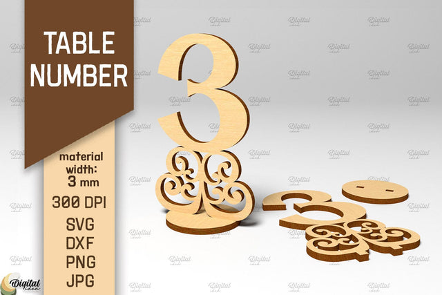 Table Number SVG. Wedding Table Number Laser Cut. Number 3 SVG Evgenyia Guschina 