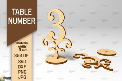 Table Number SVG. Wedding Table Number Laser Cut. Number 3 SVG Evgenyia Guschina 