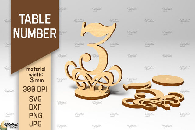 Table Number SVG. Wedding Table Number Laser Cut. Number 3 SVG Evgenyia Guschina 