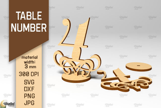 Table Number SVG. Wedding Table Number Laser Cut. Number 4 SVG Evgenyia Guschina 