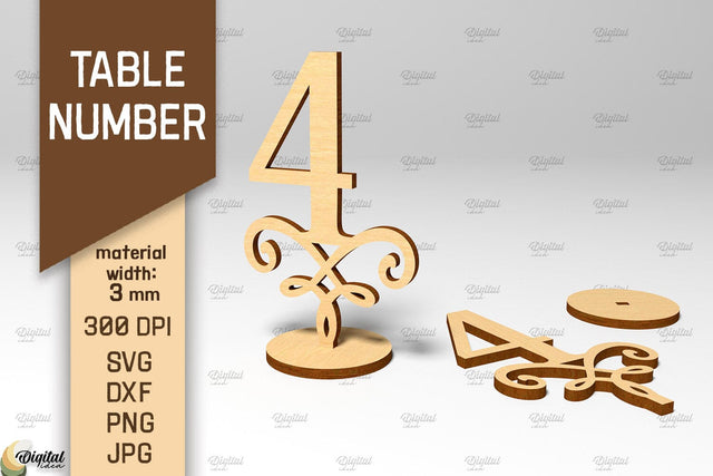 Table Number SVG. Wedding Table Number Laser Cut. Number 4 SVG Evgenyia Guschina 