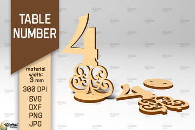 Table Number SVG. Wedding Table Number Laser Cut. Number 4 SVG Evgenyia Guschina 