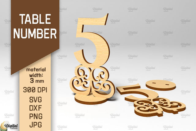 Table Number SVG. Wedding Table Number Laser Cut. Number 5 SVG Evgenyia Guschina 
