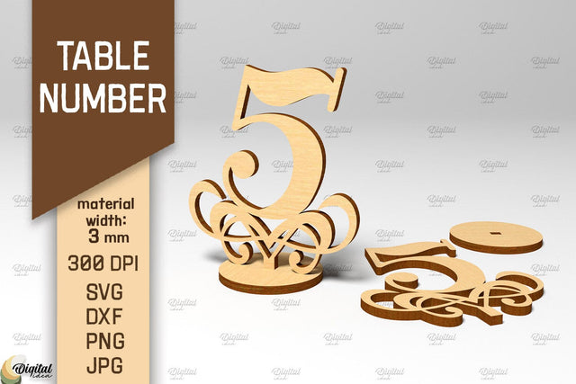 Table Number SVG. Wedding Table Number Laser Cut. Number 5 SVG Evgenyia Guschina 