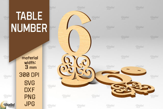 Table Number SVG. Wedding Table Number Laser Cut. Number 6 SVG Evgenyia Guschina 