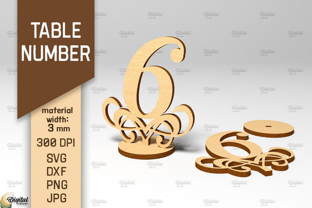 Table Number SVG. Wedding Table Number Laser Cut. Number 6 SVG Evgenyia Guschina 