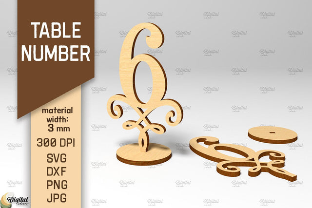 Table Number SVG. Wedding Table Number Laser Cut. Number 6 SVG Evgenyia Guschina 