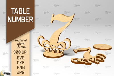 Table Number SVG. Wedding Table Number Laser Cut. Number 7 SVG Evgenyia Guschina 